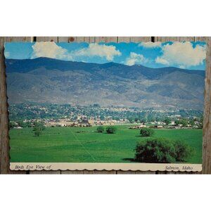 Vintage Postcard Salmon Idaho Birds Eye Aerial View Mountain Range Landscape